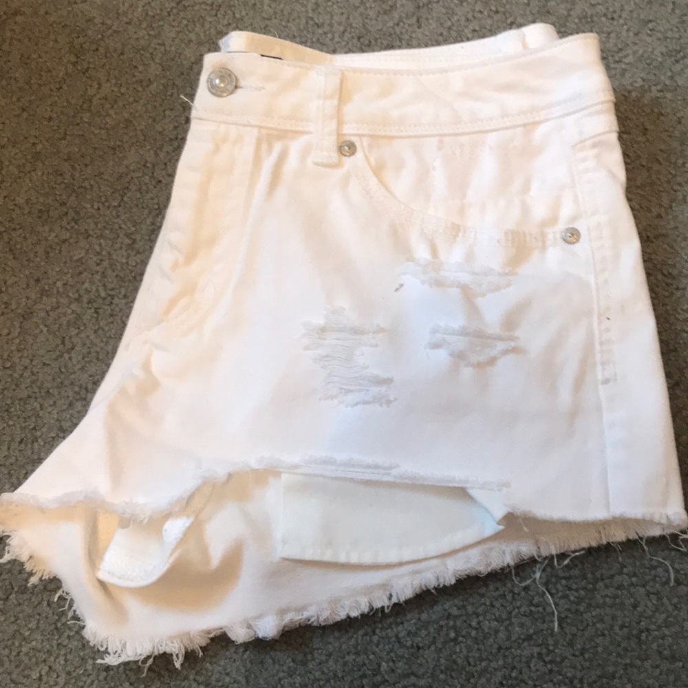 White Distressed Denim Shorts